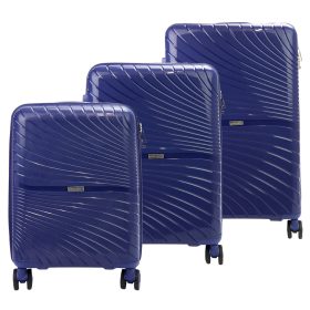   Pierre Cardin sötétkék polipropilén 3 részes keményfedeles bőrönd szett, 55/67/77 cm