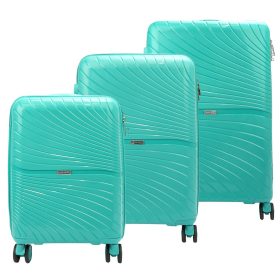  Pierre Cardin türkiz polipropilén 3 részes keményfedeles bőrönd szett, 55/67/77 cm