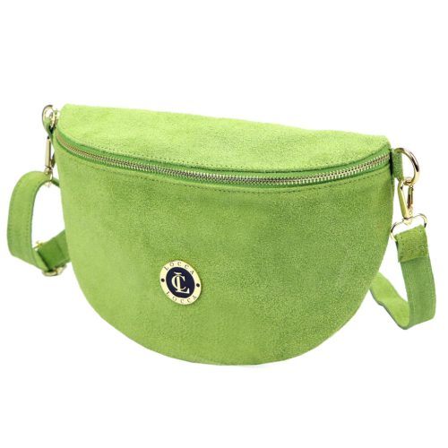 LOCCA LOC-02 zöld velúr női bőr válltáska, oldaltáska, crossbody 28 x 16 x 9 cm