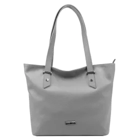   MiaMore 01-058 szürke női bőr válltáska, shopper 40 x 30 x 12 cm