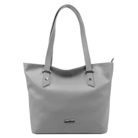   MiaMore 01-058 szürke női bőr válltáska, shopper 40 x 30 x 12 cm
