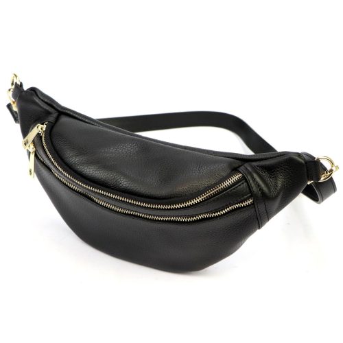 Luka 24-017 M  fekete női bőr oldaltáska, crossbody, övtáska 33 x 15 x 9 cm
