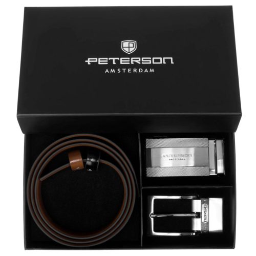 Peterson PTN KL-B007-S001 BLACK-BROWN férfi marhabőr ajándék szett