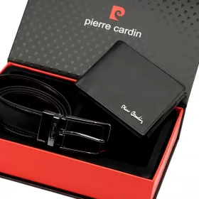   Pierre Cardin ZG-134-BR-130 fekete-barna férfi bőr öv és pénztárca ajándék szett 130 cm