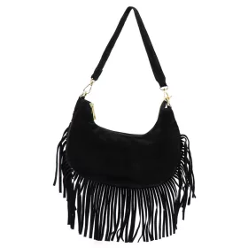   Luka fekete női velúr bőr bőr válltáska, oldaltáska 27 x 20 x 8 cm