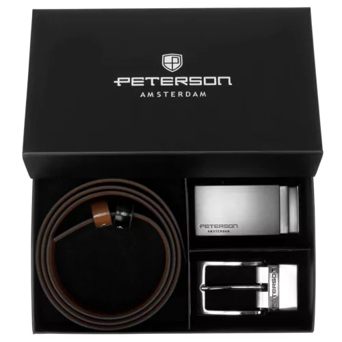 Peterson PTN KL-B005-S001 BLACK-BROWN férfi marhabőr ajándék szett 135 cm