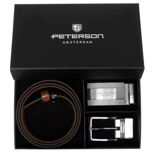 Peterson PTN KL-B007-S001 BLACK-BROWN férfi marhabőr ajándék szett