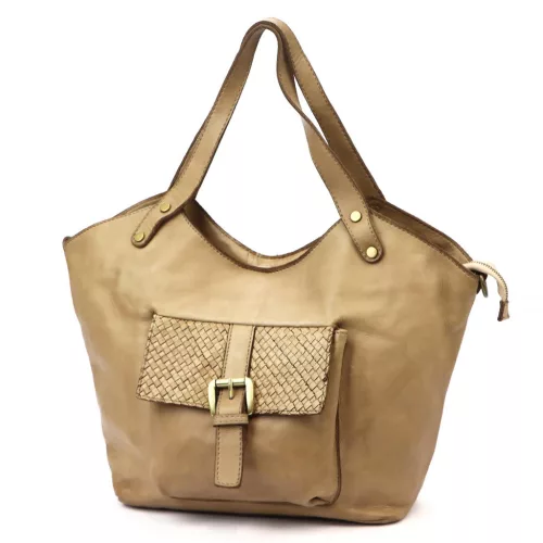 VS 016 homokszínű női bőr válltáska, shopper táska 45 x 32 x 15 cm