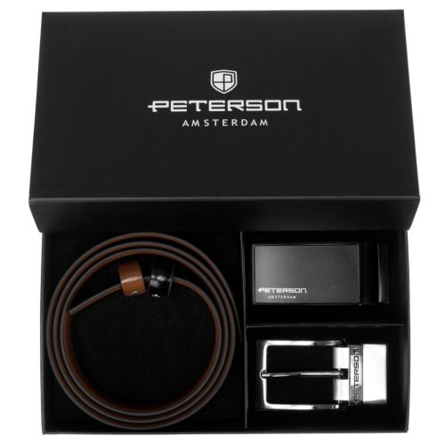 Peterson PTN KL-B001-S001 BLACK-BROWN férfi marhabőr ajándék szett