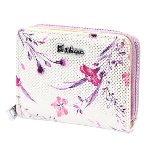 Eslee 6028 lila-fehér mintás női rostbőr pénztárca 11 x 8.5 x 3.5 cm