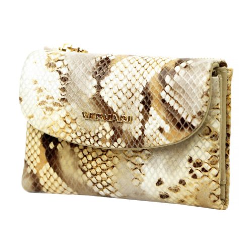 VerMari 3907 bézs kígyóbőr mintás női bőr pénztárca 13.5 x 9 x 3.5 cm