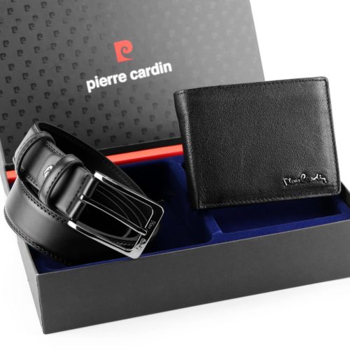 Pierre Cardin ZG-E-01 fekete férfi marhabőr ajándék szett