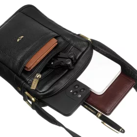   Peterson PTN 2505840-NDM fekete férfi bőr válltáska 21 x 16 x 6 cm