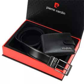   Pierre Cardin ZG-136-BR fekete férfi bőr pénztárca, öv ajándék szett 135 cm