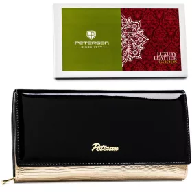   Peterson PTN LJ-42100 fekete-arany női bőr pénztárca 19.5 x 9.5 x 2.2 cm