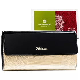   Peterson PTN LJ-415 fekete-arany női bőr pénztárca 18 x 9 x 2.2 cm