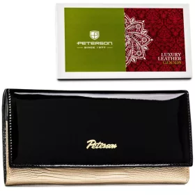   Peterson PTN LJ-42122 fekete-arany női marhabőr pénztárca 19.5 x 9.5 x 2.2 cm