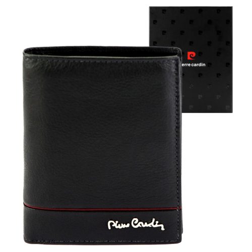 Pierre Cardin YS605 326 fekete-piros férfi bőr pénztárca 10 x 13 x 3 cm 