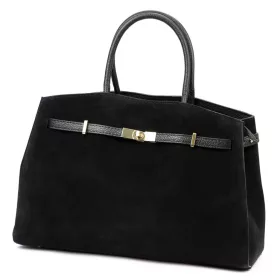   Luka 24-084 fekete női bőr shopper táska, oldaltáska 41 x 28 x 16 cm