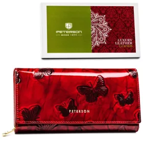  Peterson PTN 42106-BF piros pillangó mintás női bőr pénztárca 18 x 9 x 2 cm