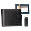 Peterson PTN SET-M-N992L-D fekete férfi bőr pénztárca, kulcstartó ajándék szett