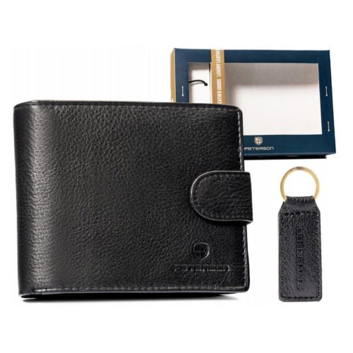 Peterson PTN SET-M-N992L-D fekete férfi marhabőr ajándék szett