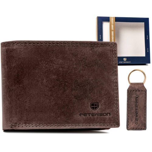 Peterson PTN SET-M-N003-CHM barna férfi marhabőr ajándék szett