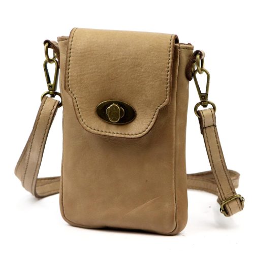 VS 045 drapp női bőr válltáska, mobiltartó 15 x 19.5 x 5 cm
