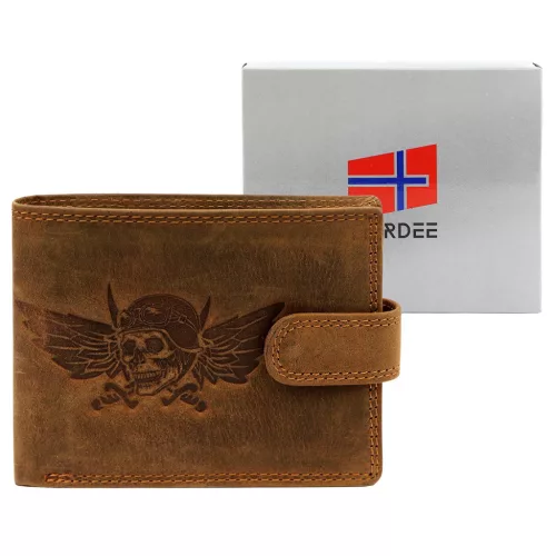Nordee L895 MOTOSKULL barna férfi bőr pénztárca 12.5 x 9.8 x 2.5 cm