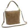 Luka 24-072 GOLD taupe női velúr bőr kézitáska, vállpánttal 24 x 20 x 12 cm