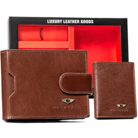   Peterson PTN SET3-N78L-VT BROWN barna férfi bőr pénztárca ajándék szett