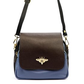 Luka 19-68 barna-kék női bőr válltáska 21 x 18 x 10 cm