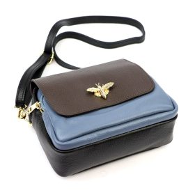 Luka 19-68 barna-kék női bőr válltáska 21 x 18 x 10 cm