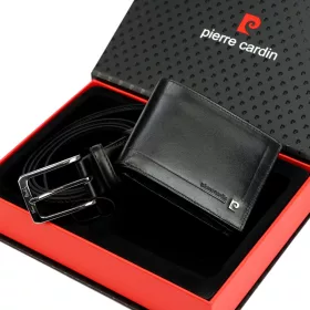   Pierre Cardin ZG-140 fekete férfi bőr pénztárca, öv ajándék szett 130 cm
