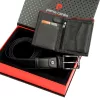 Pierre Cardin ZG-142 fekete-piros férfi bőr pénztárca, öv ajándék szett 130 cm