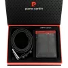 Pierre Cardin ZG-142 fekete-piros férfi bőr pénztárca, öv ajándék szett 130 cm