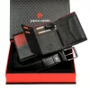 Pierre Cardin ZG-142 fekete-piros férfi bőr pénztárca, öv ajándék szett 135 cm