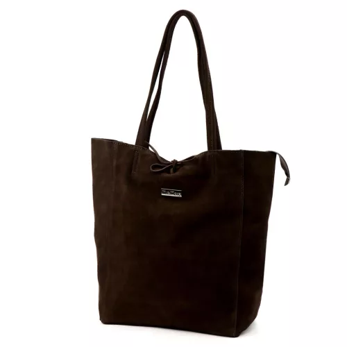 MiaMore 01-014 Z csokoládébarna női velúrbőr válltáska, shopper 40 x 38 x 13 cm