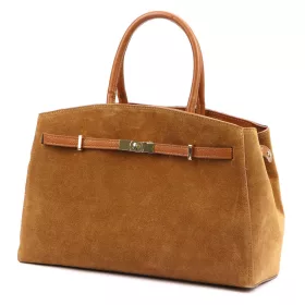   Luka 24-084 konyakbarna női velúr bőr kézitáska 41 x 28 x 16 cm