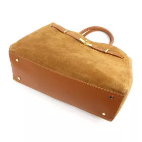   Luka 24-084 konyakbarna női velúr bőr kézitáska 41 x 28 x 16 cm