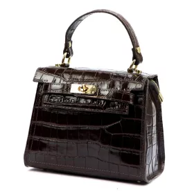   Luka 19-17 MN CROCO barna női bőr kézitáska, válltáska 23 x 19 x 12 cm