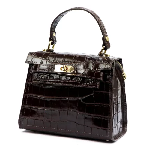 Luka 19-17 MN CROCO barna női bőr kézitáska, válltáska 23 x 19 x 12 cm