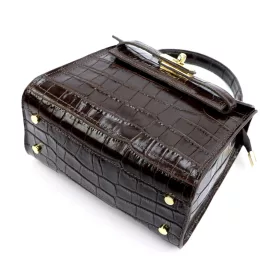   Luka 19-17 MN CROCO barna női bőr kézitáska, válltáska 23 x 19 x 12 cm