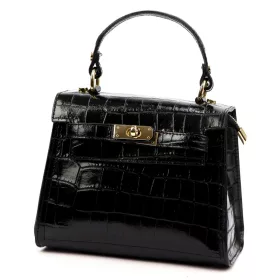   Luka 19-17 MN CROCO fekete női bőr kézitáska, válltáska 23 x 19 x 12 cm