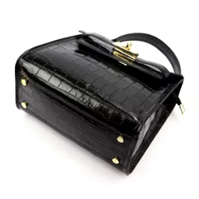   Luka 19-17 MN CROCO fekete női bőr kézitáska, válltáska 23 x 19 x 12 cm