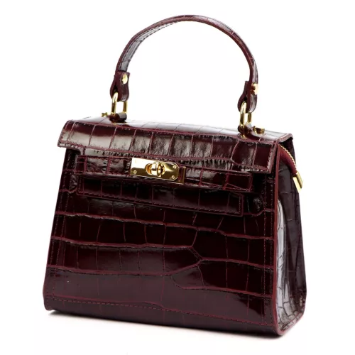 Luka 19-17 MN CROCO bordó női bőr kézitáska, válltáska 23 x 19 x 12 cm