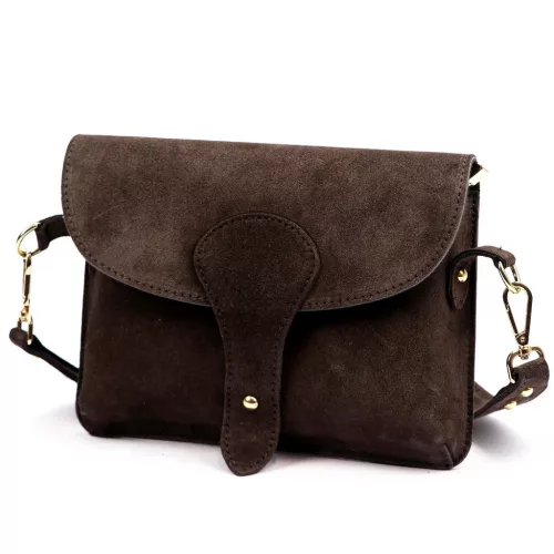 Luka 24-071 D INSTAGRAMKA sötétbarna női velúr bőr oldaltáska 24.5 x 18 x 6 cm