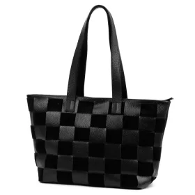   Luka 25-080 fekete-kockás női bőr válltáska 45 x 29 x 14 cm