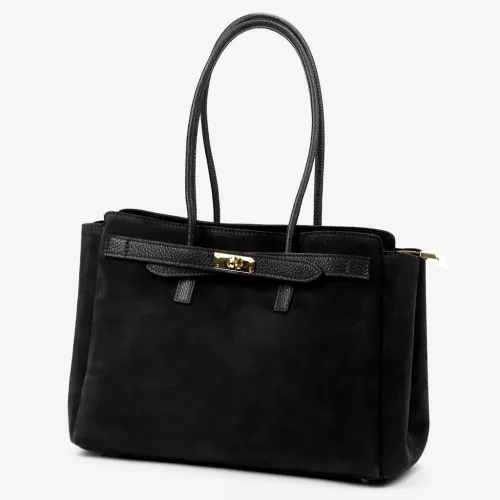 Camilla PREMIUM 10.004 fekete női velúr bőr válltáska 37 x 24 x 14 cm