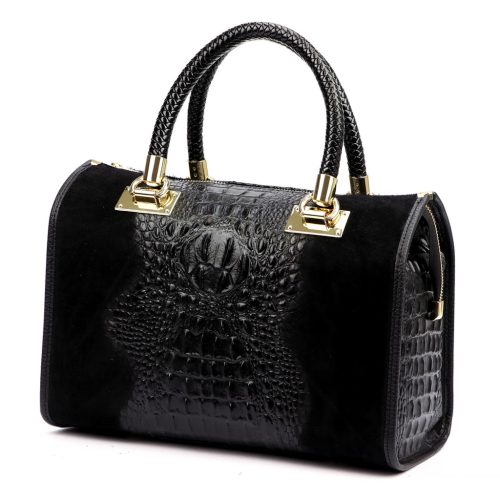 Luka 25-088 CROCO fekete krokodil mintás női bőr kézitáska 31.5 x 22.5 x 16 cm